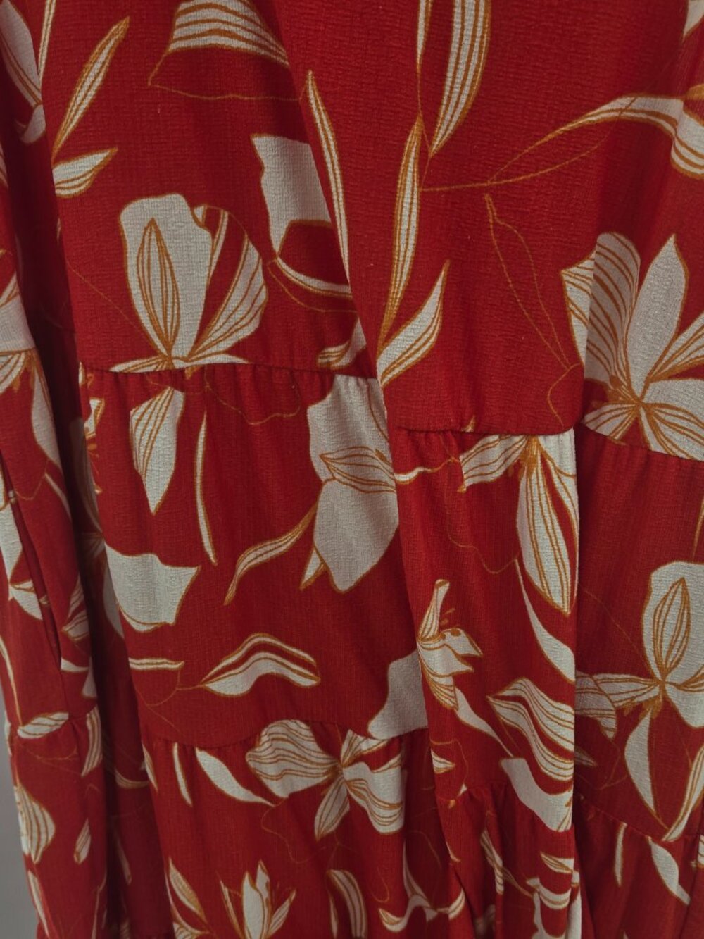 Ava and Viv Red Cream Tropical Floral Sleeveless Tiered Midi Dress Size 2x - Picture 11 of 13